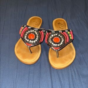 Naughty Monkey Black, Pink and Red Beaded Sandals